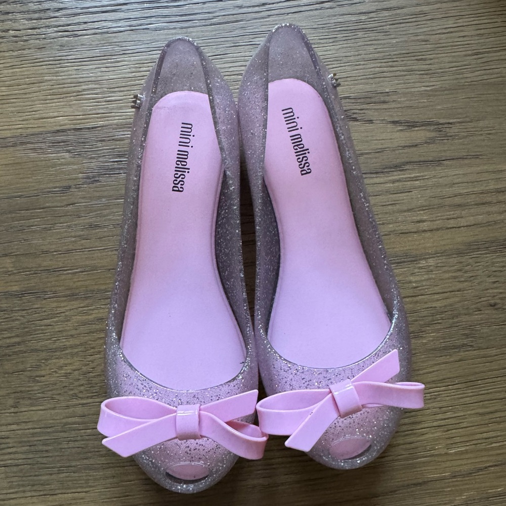 Mini Melissa Sparkling Pink Bow Flats Girls Size 2